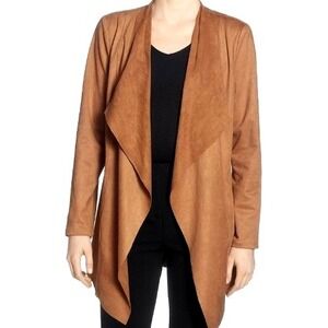 T TAHARI Women's‎ Large Brown Faux Suede Vegan Leather Waterfall Drape Jacket